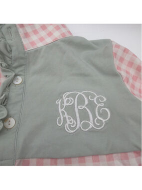 Girls Southern Darlin Smocks MONOGRAMMED Long Sleeve Tee 4T Pink Green Gingham